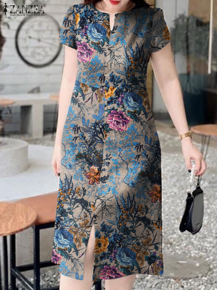 Sundress Midi Floral - Платье ZANZEA женское хлопковое с коротким