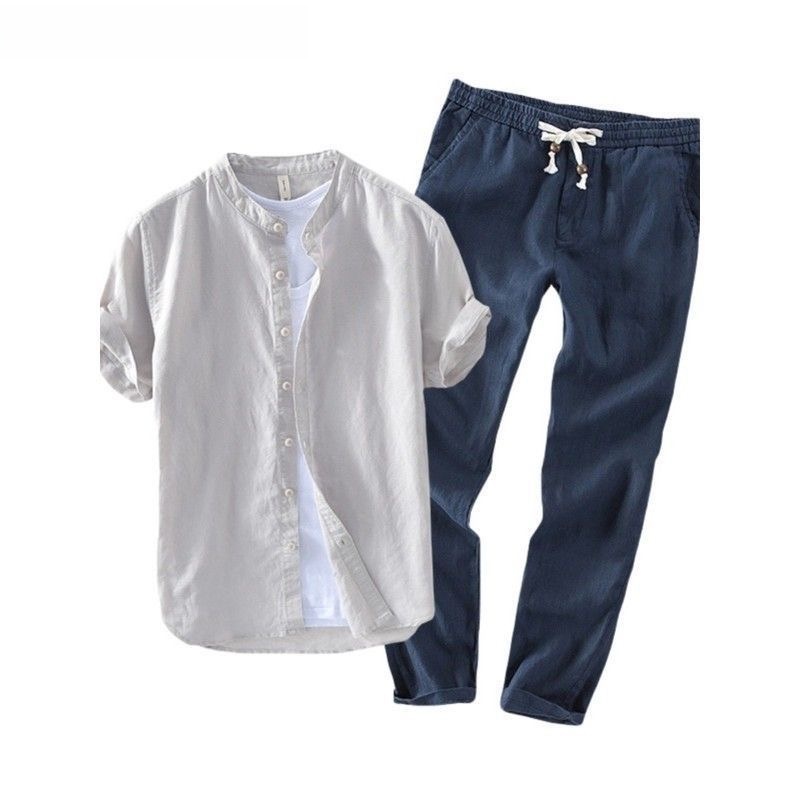 Summer Clothing Linen - Мужской комплект из льняной рубашки с