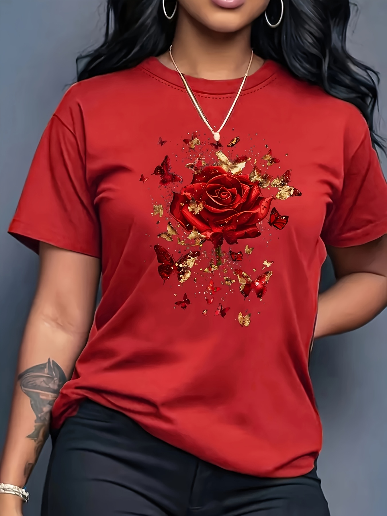 Summer Rose Clothing - Женская повседневная спортивная футболка с цветочным
