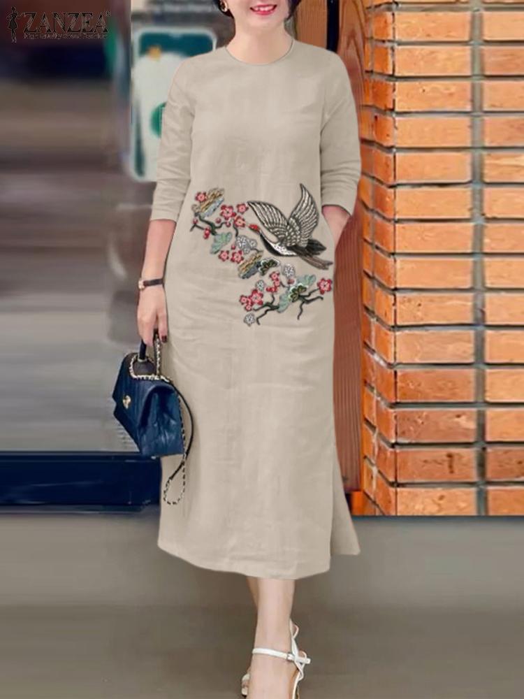 Sundress Midi Floral - ZANZEA женский винтажный сарафан с вышивкой
