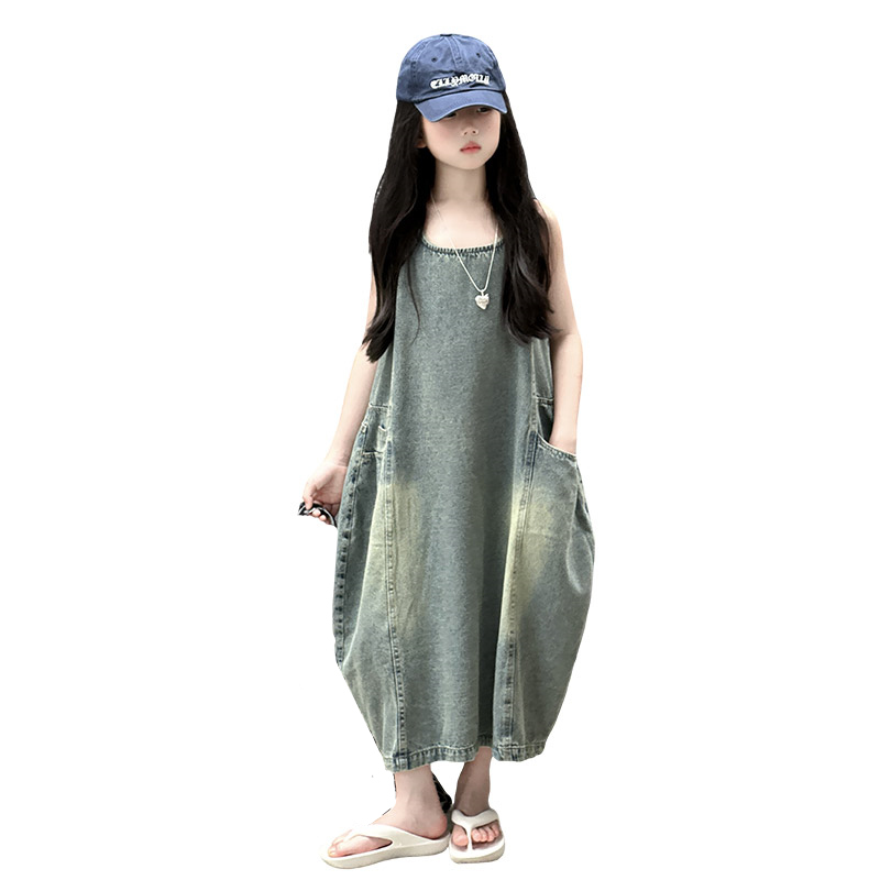 Summer Clothing Linen - Винтажное синее детское джинсовое платье без