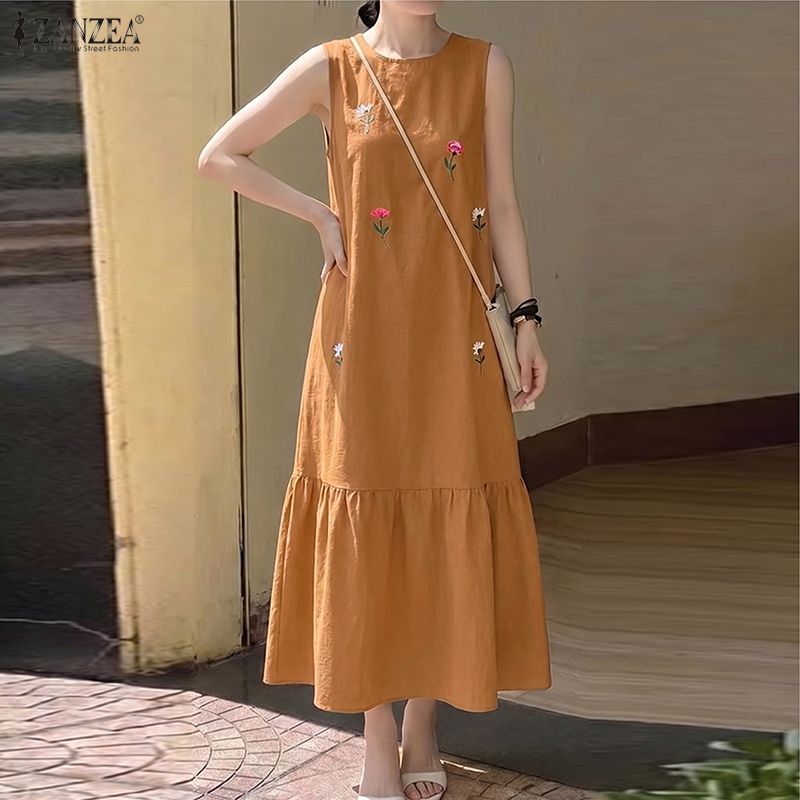 Sundress Midi Floral - Женское повседневное платье без рукавов с
