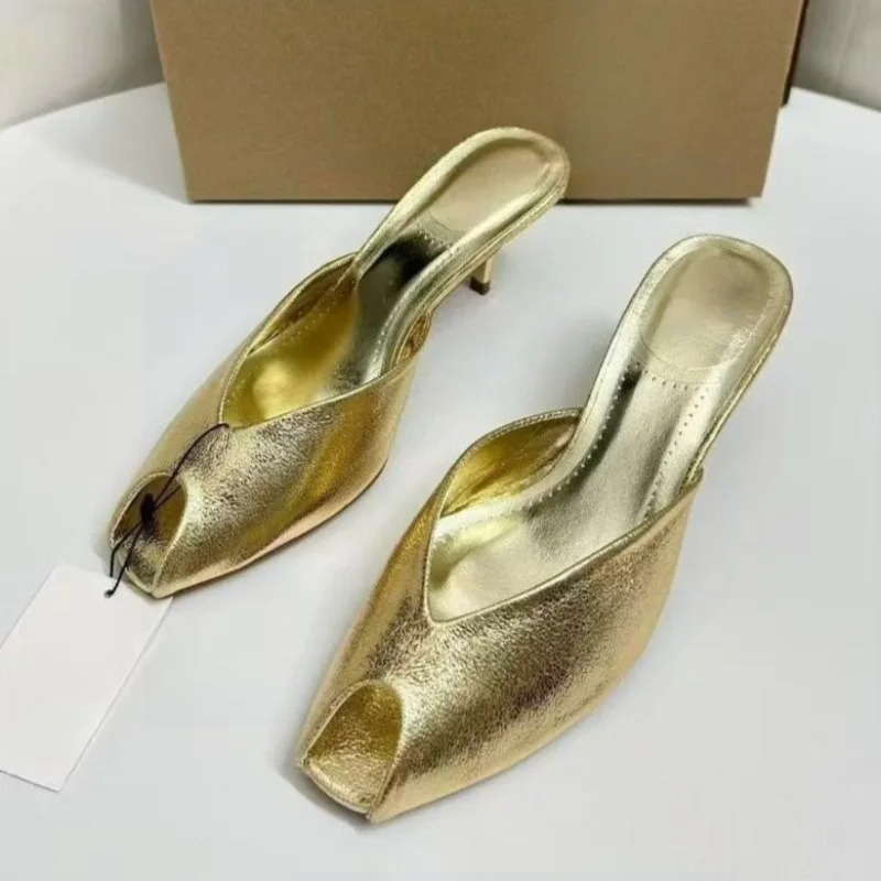 Summer Clothing Sale Women - Женские дизайнерские туфли-мюли золотого цвета, роскошные