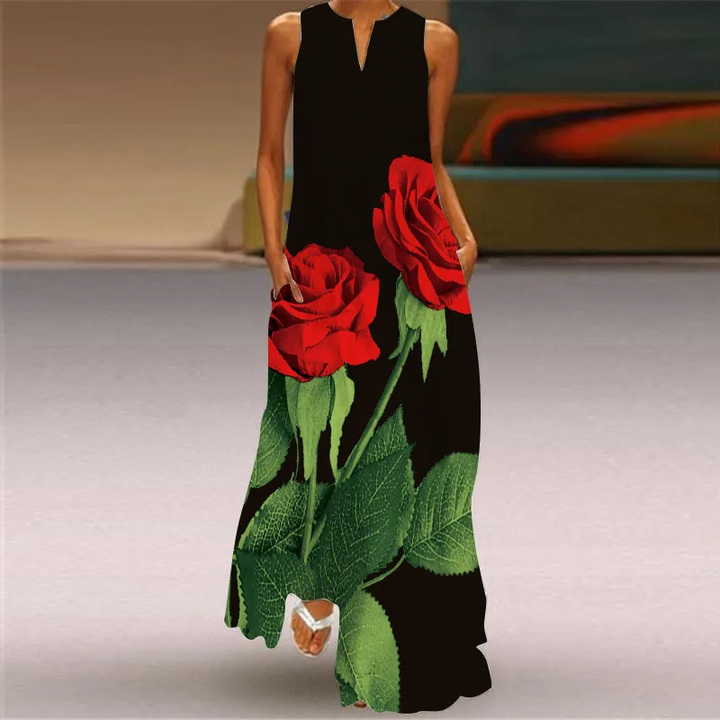 Длинное платье с принтом красн – обзор и цена Summer Rose Clothing